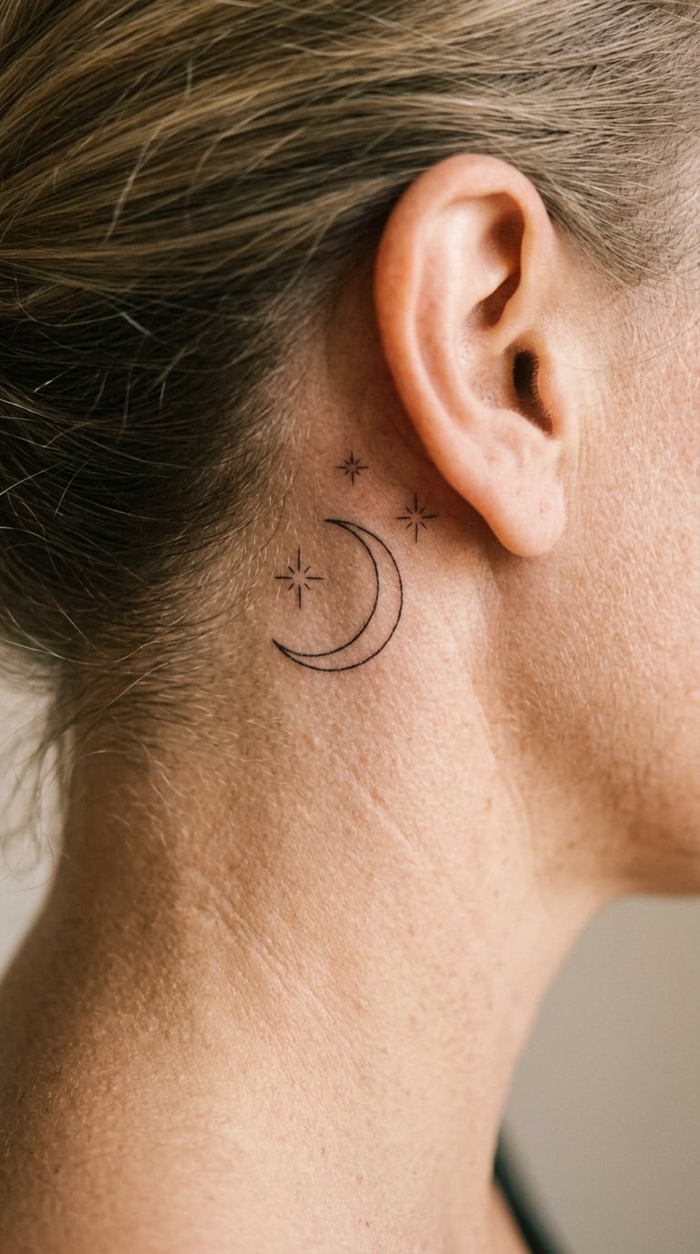 Crescent Moon and Three Stars Behind the Ear