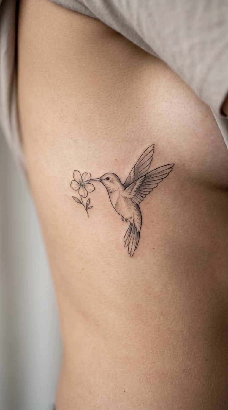 Hummingbird Hovering at a Blossom on the Ribs