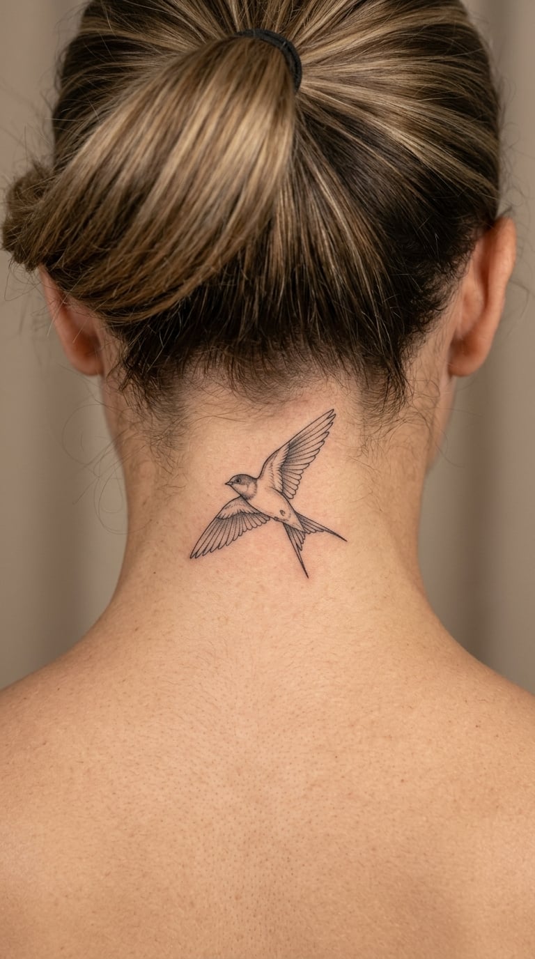 Swallow in Flight on the Nape of the Neck