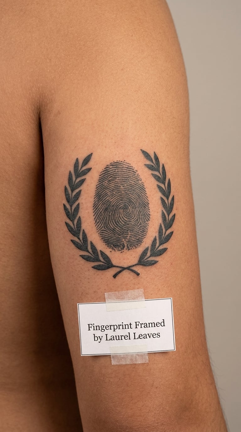 Fingerprint Framed by Laurel Leaves