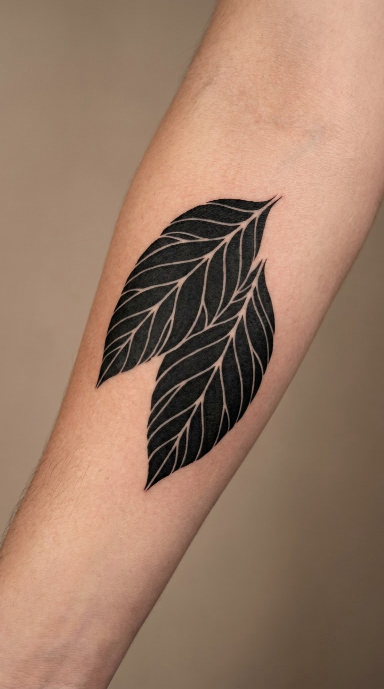 Blackwork Leaf Pair