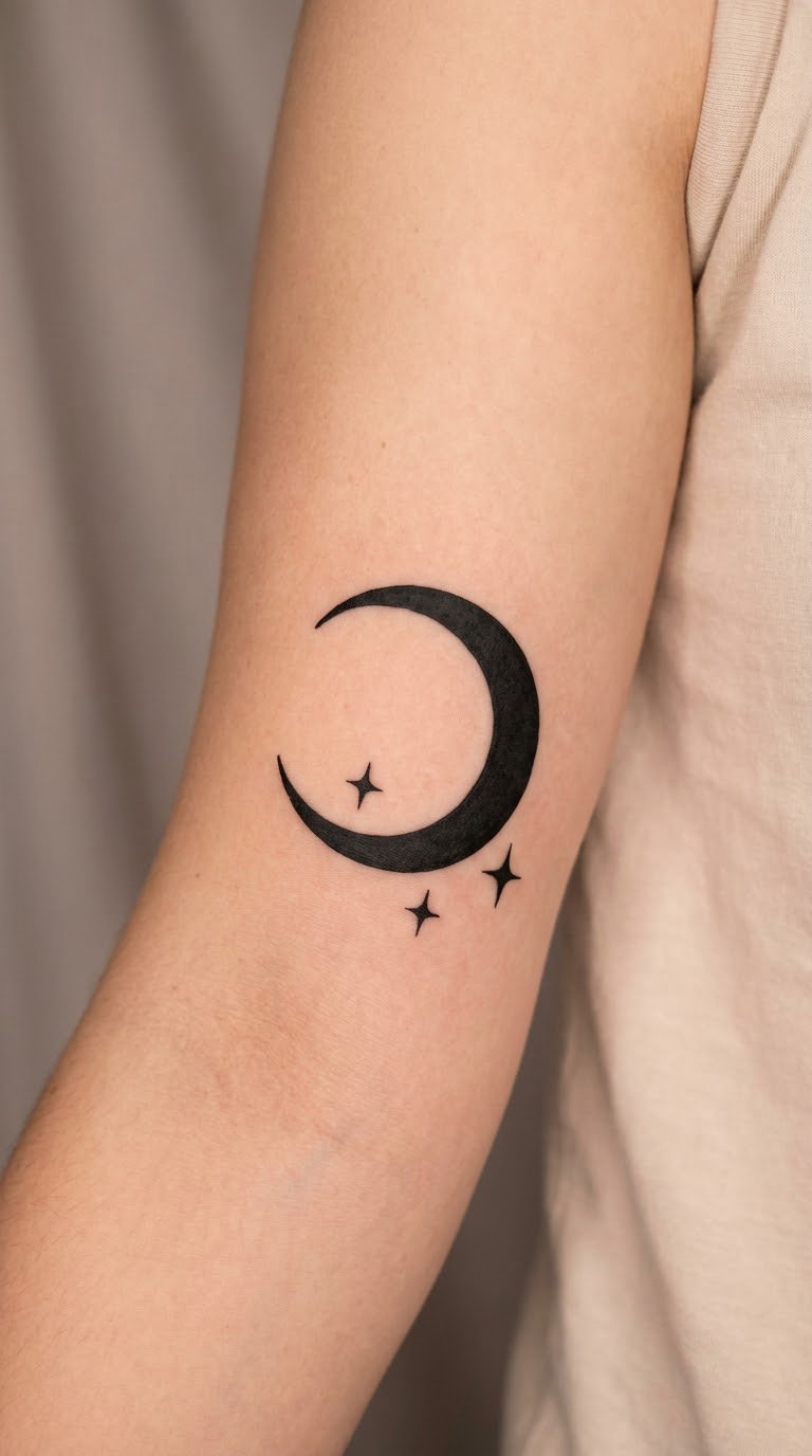 Blackwork Crescent and Sparkle