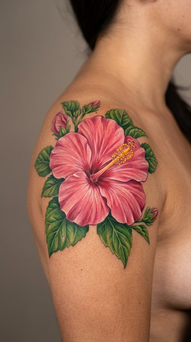 Hibiscus Half Sleeve in Colour Realism