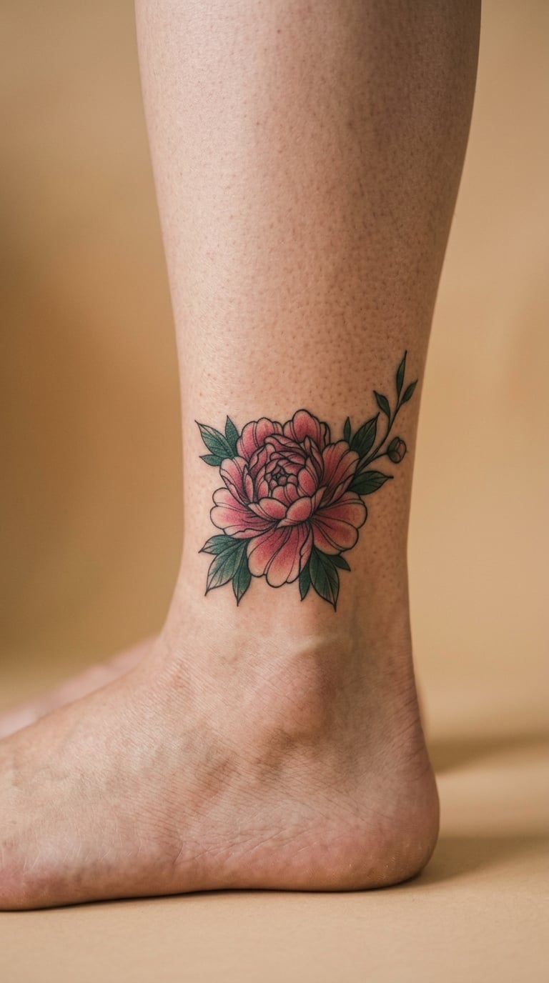 Single Peony Sitting on the Outer Ankle Bone