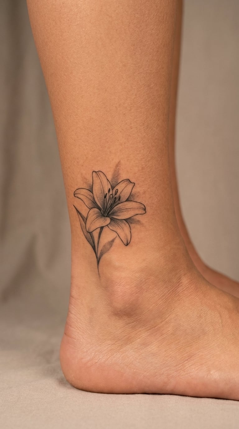Lily in Blackwork Grey Wash on the Outer Ankle