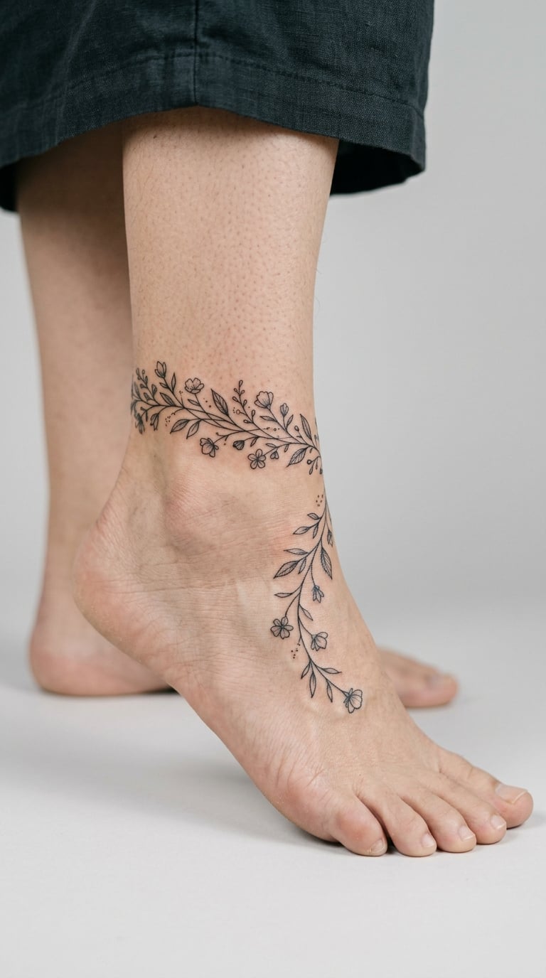 Floral Anklet Wrap With a Trailing Vine