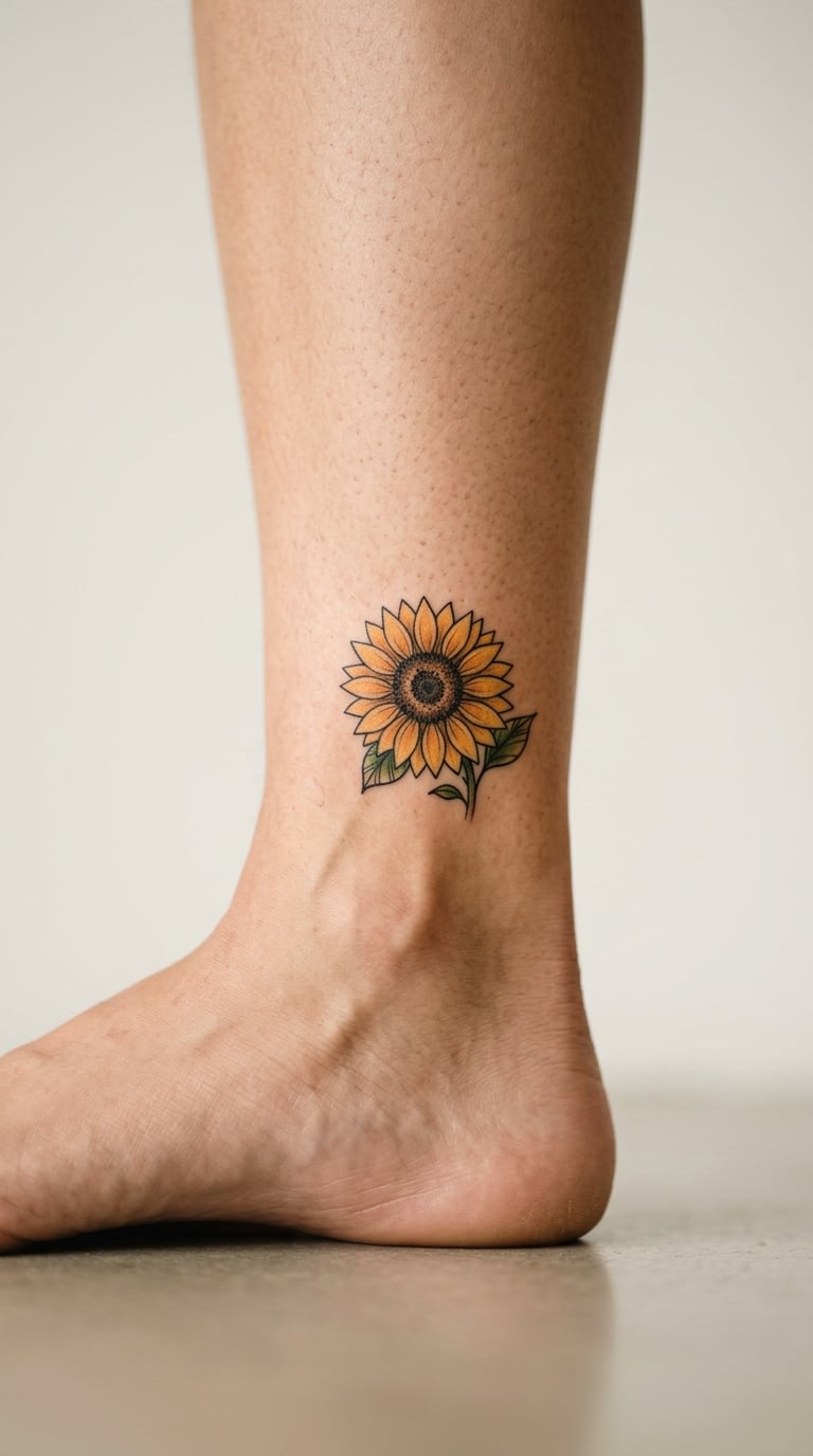 Sunflower on the Inner Ankle in Warm Yellow