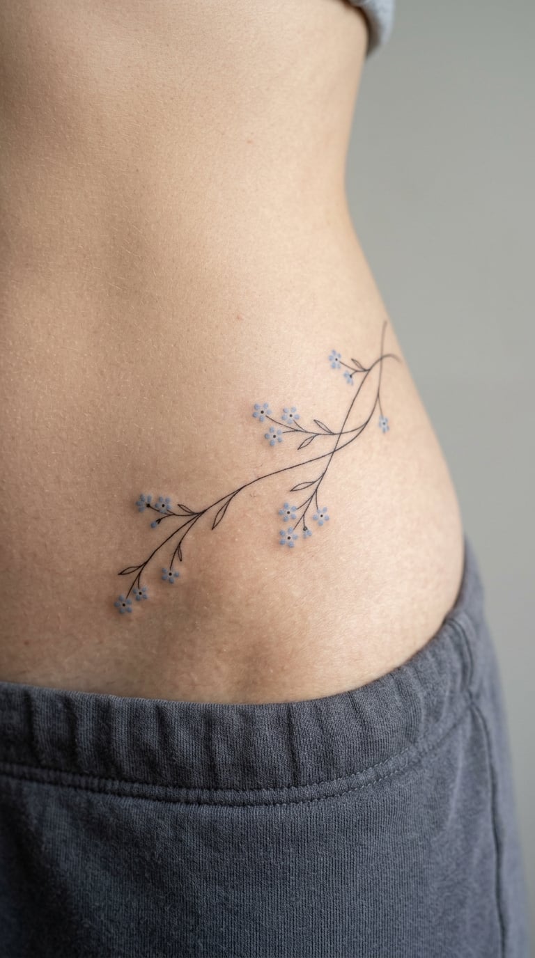 Forget-me-not constellation on the upper hip