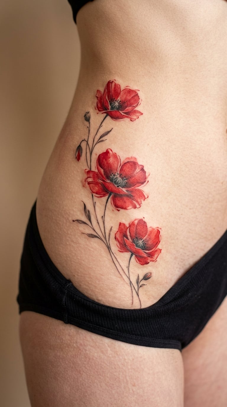 Poppy trio across the hip