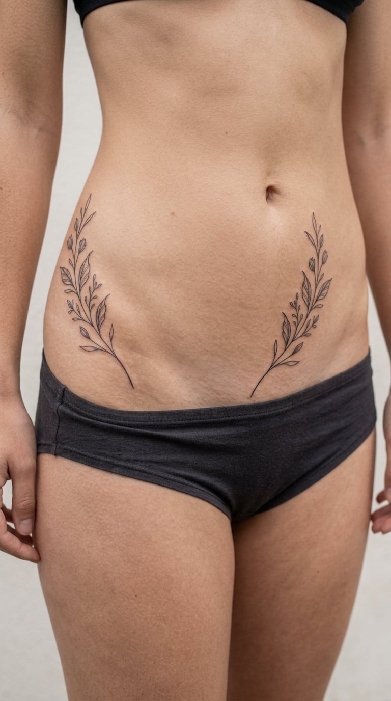 Mirrored sprigs across both hips