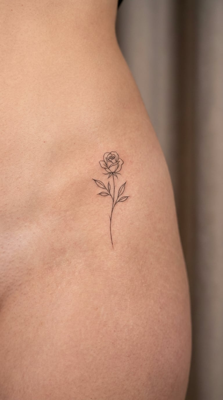 Single stem rose on the iliac crest