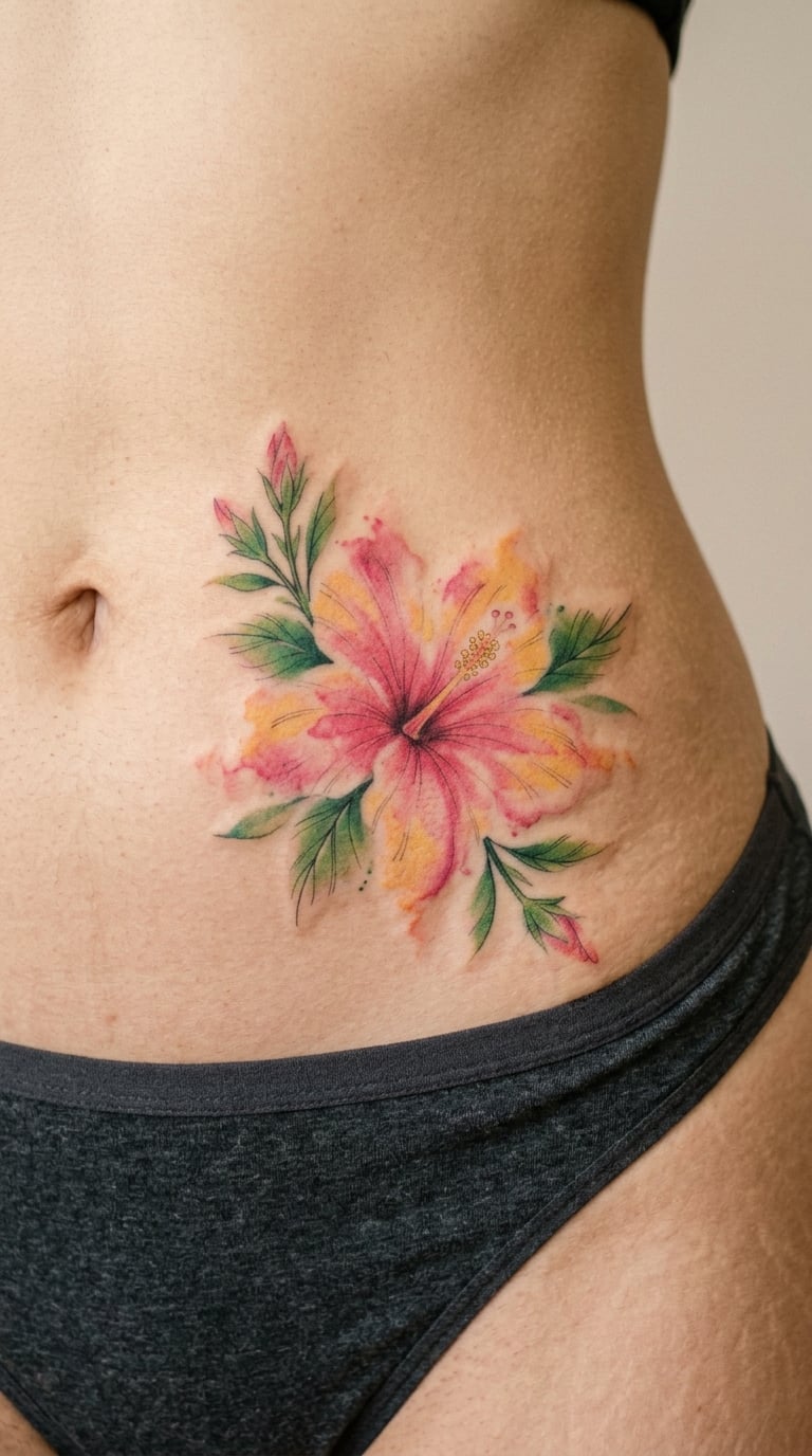 Watercolour hibiscus with a soft edge wash