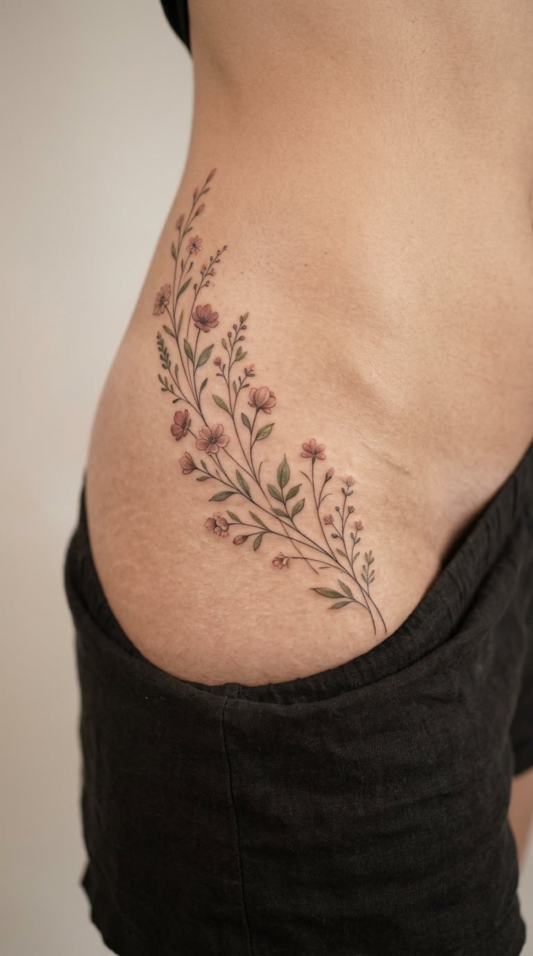 Wildflower spray following the hip curve