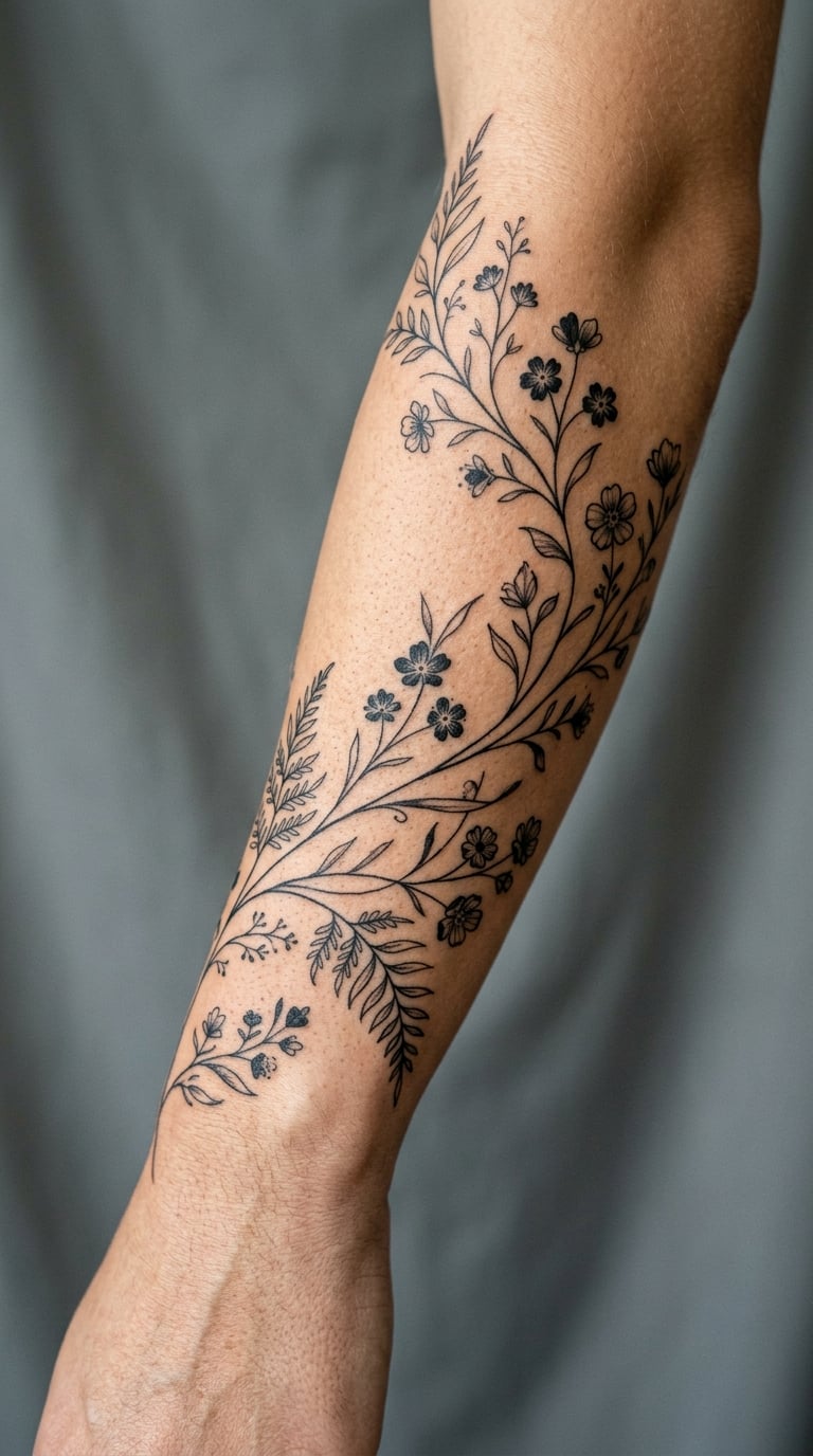 Fine-Line Botanical Forearm Sleeve
