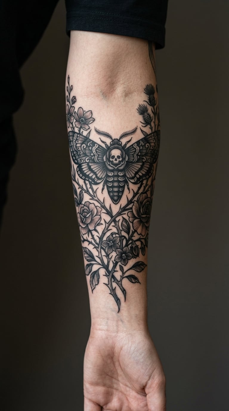 Gothic Moth and Wildflower Sleeve