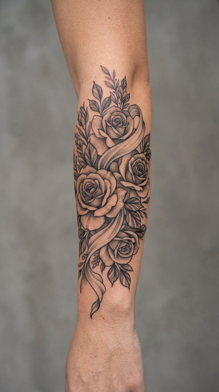 Black-and-Grey Rose Bouquet Sleeve