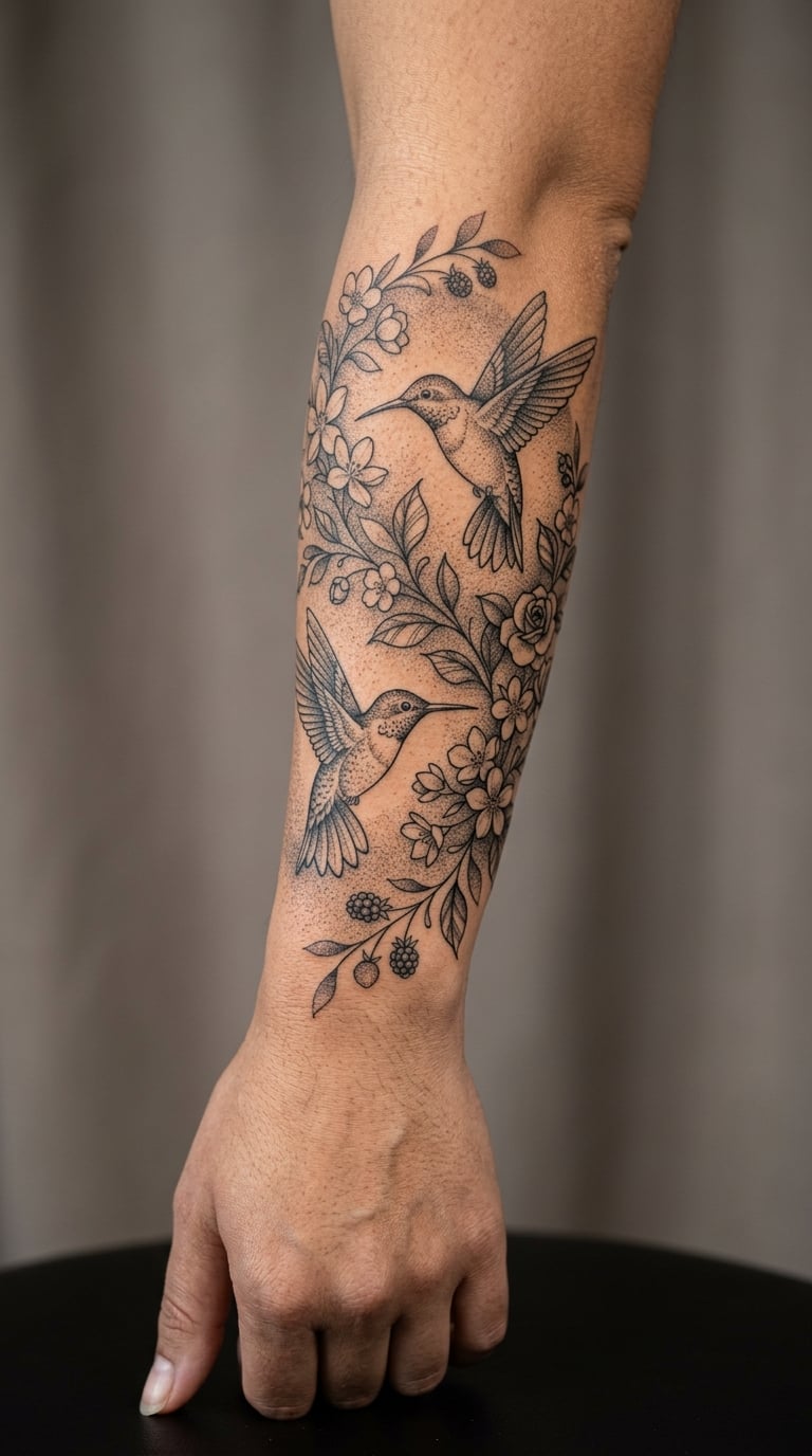 Dotwork Hummingbird Sleeve