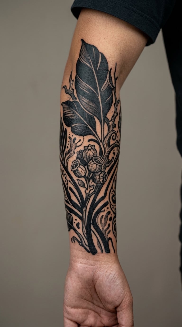 Abstract Botanical Blackwork Sleeve