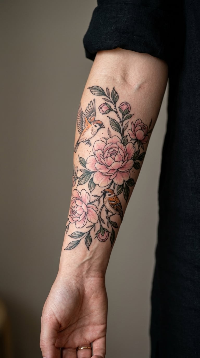 Peony and Sparrow Sleeve