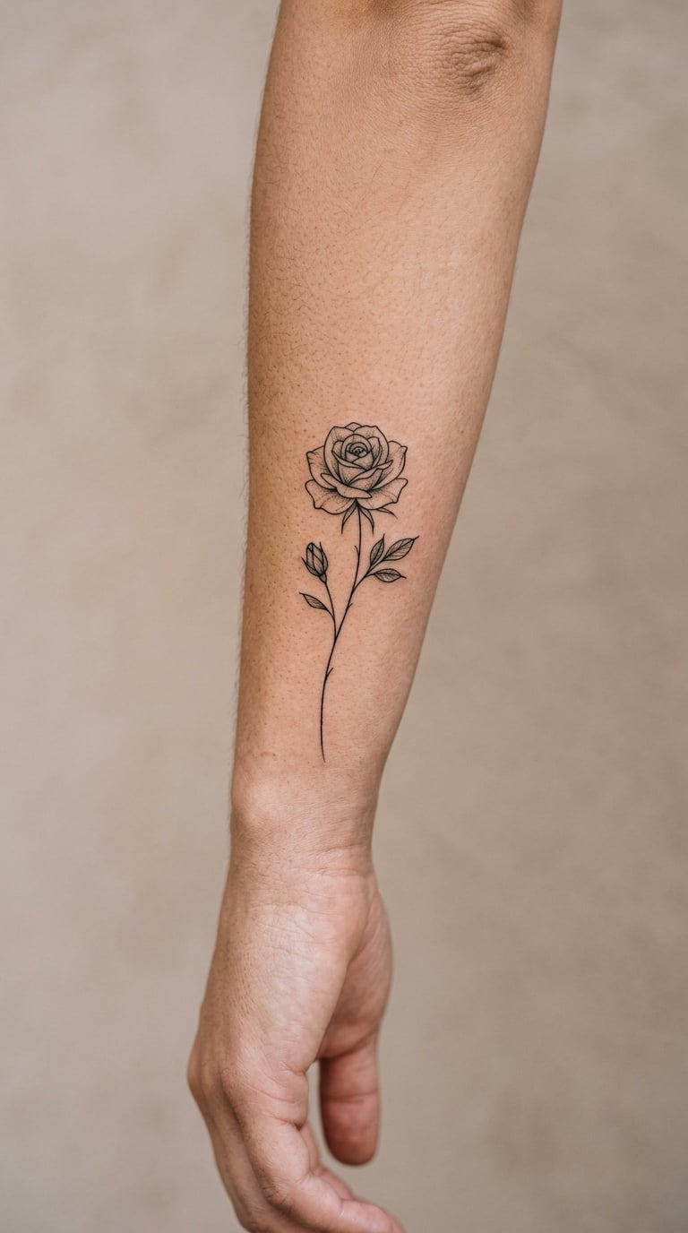Fine-Line Rose on the Inner Forearm