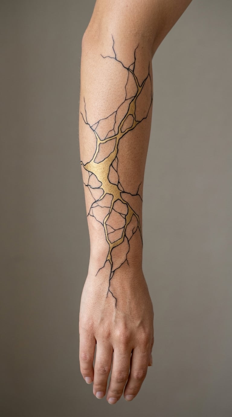 Kintsugi-Style Blackwork With Gold