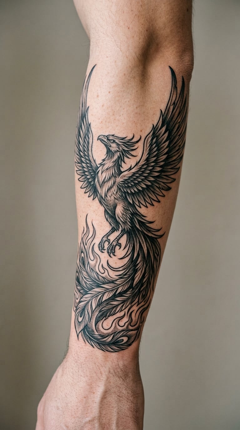 Phoenix Rising in Blackwork