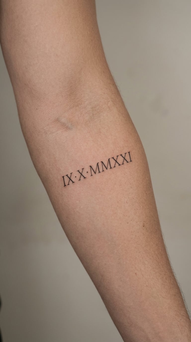 Roman Numereral Date in Fine-Line Script