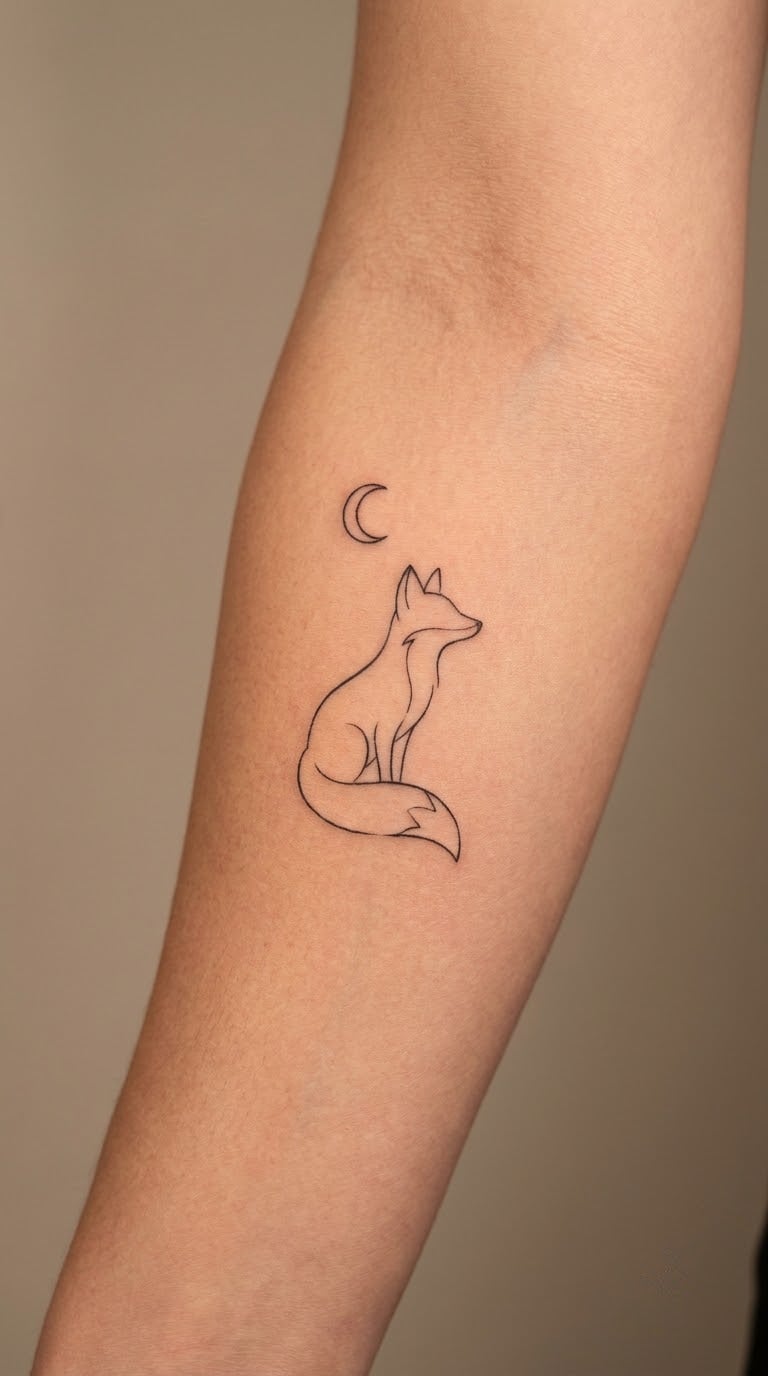 Fox and Moon Forearm Tattoo