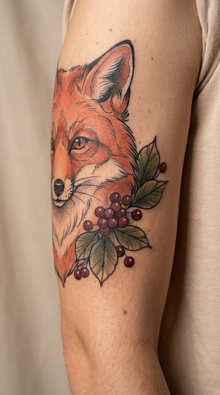 Neo-Traditional Fox with Berries