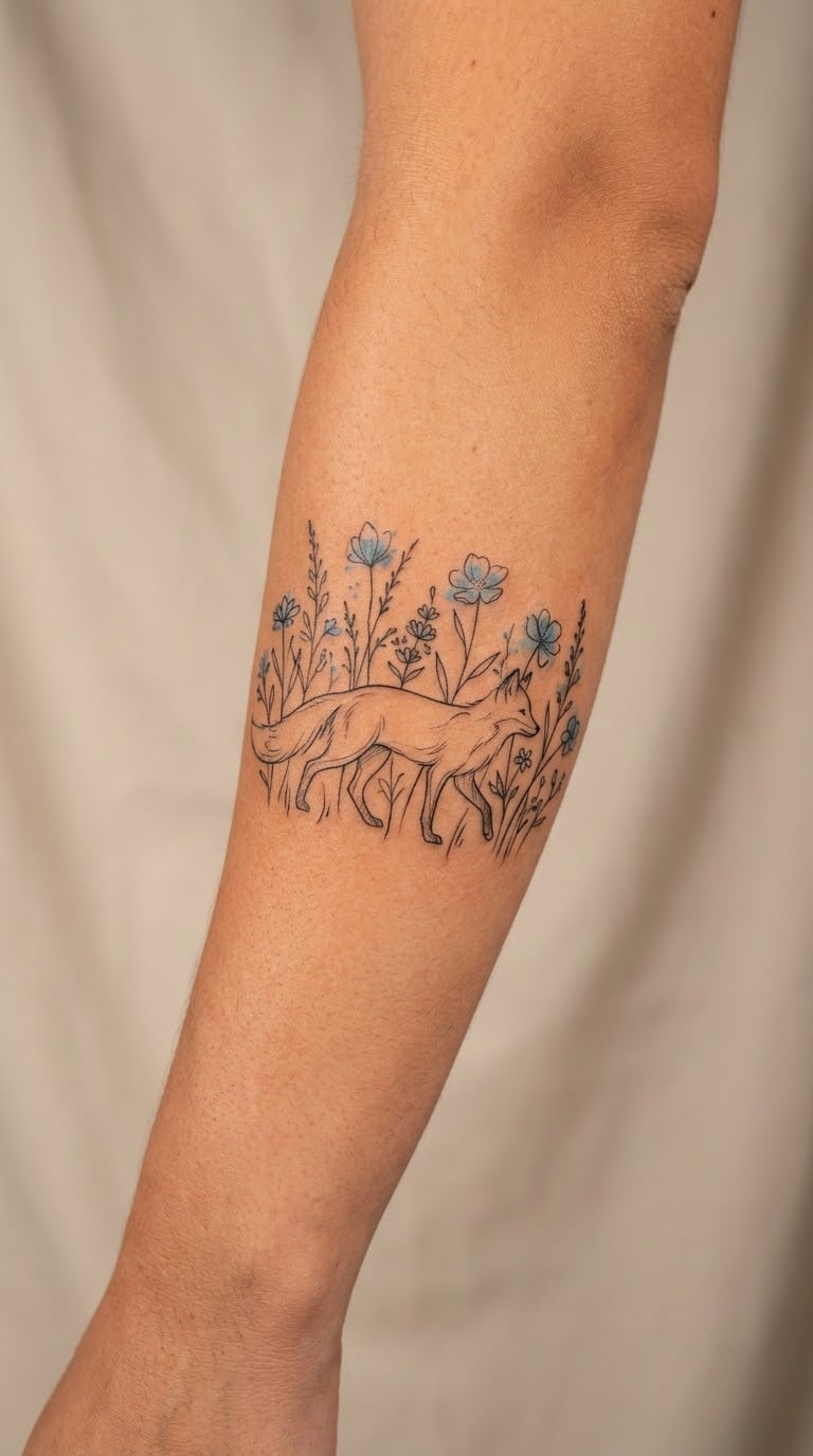 Fine-Line Fox and Wildflower Field