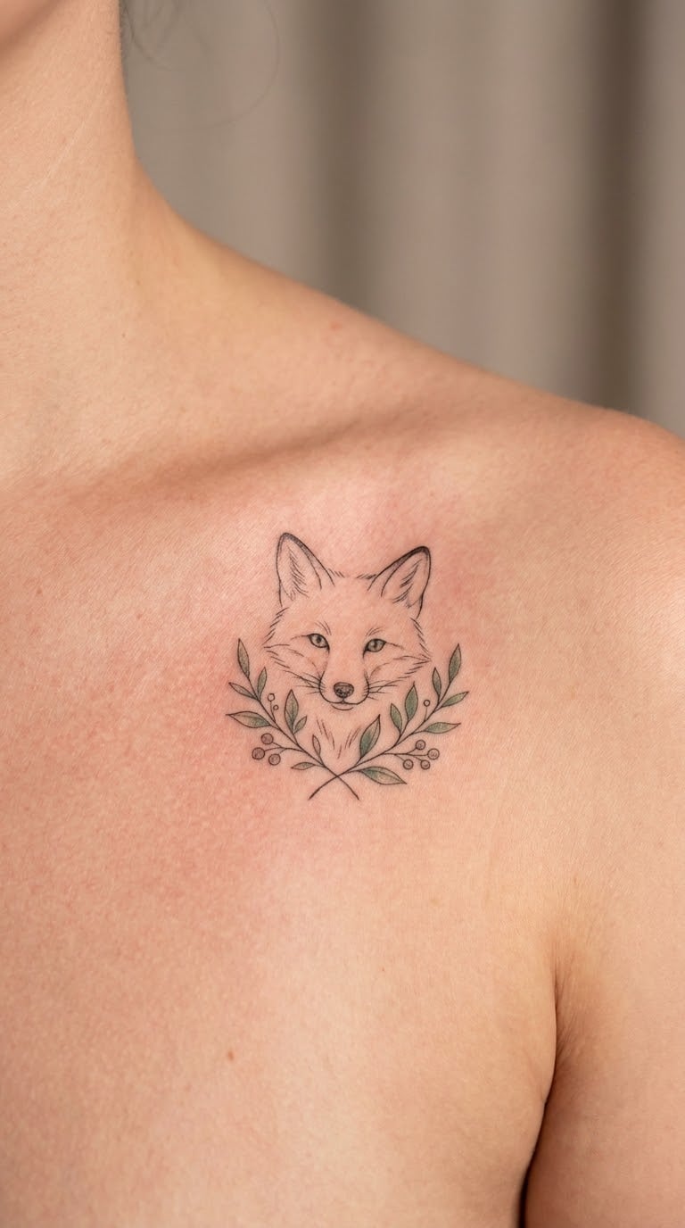 Fox Head with Floral Accent