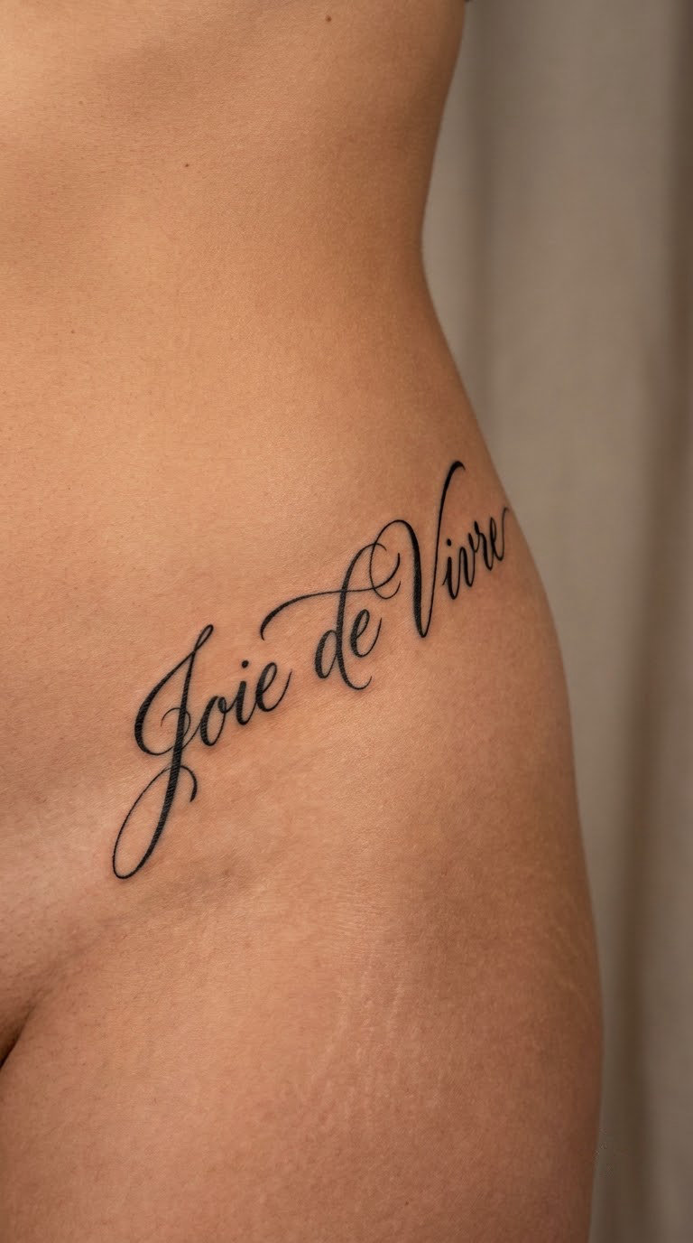 Joie de Vivre Curved Stomach Tattoo