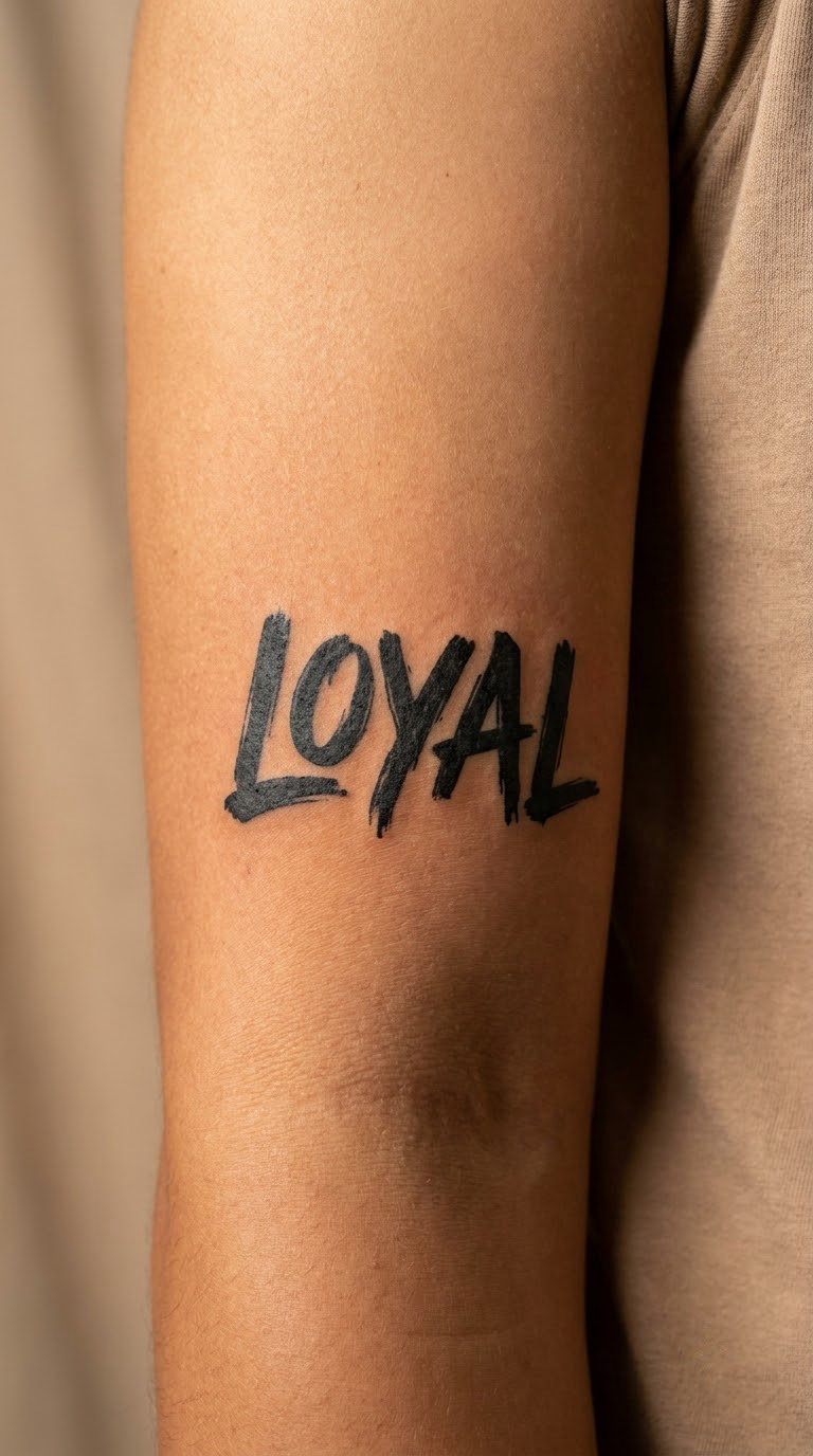 Loyal Blackwork Lettering Tattoo