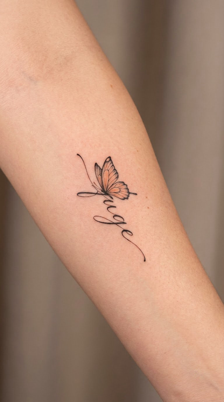 Papillon Micro-Realism Word Tattoo