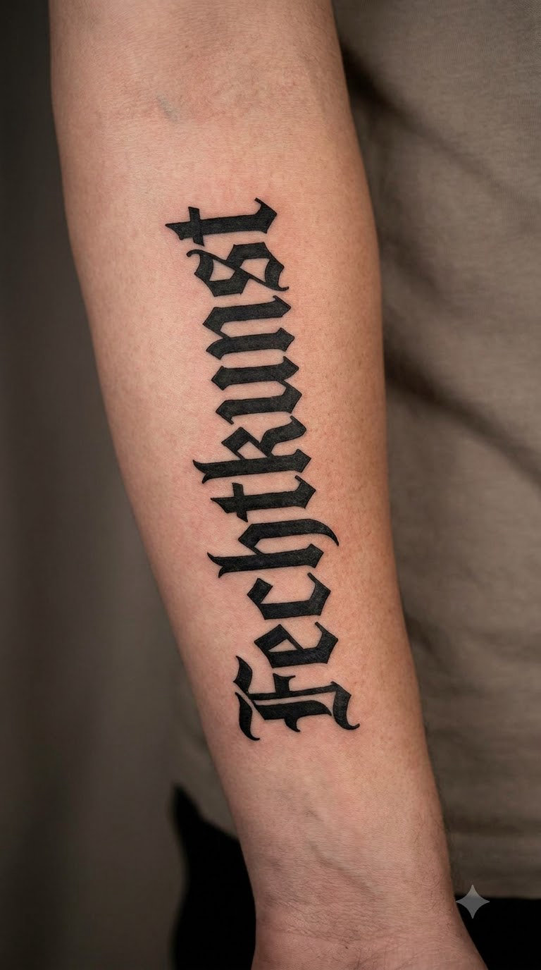Escrime Blackletter Forearm Tattoo