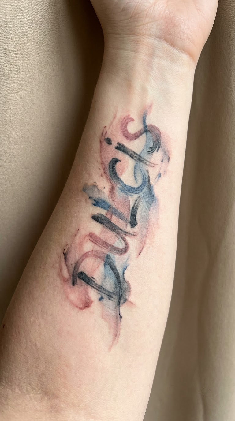Douceur Watercolor Word Tattoo