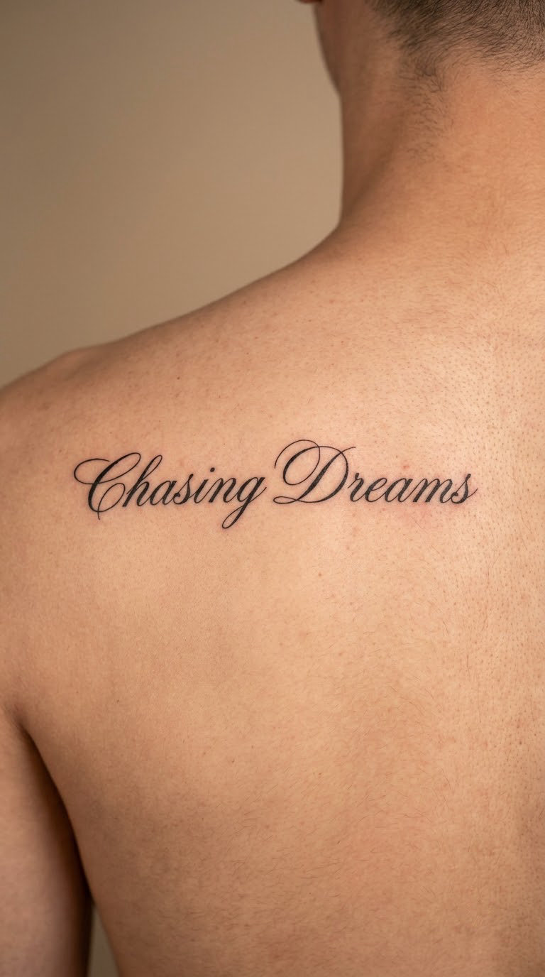 Chasing Dreams Fine-Line Back Tattoo