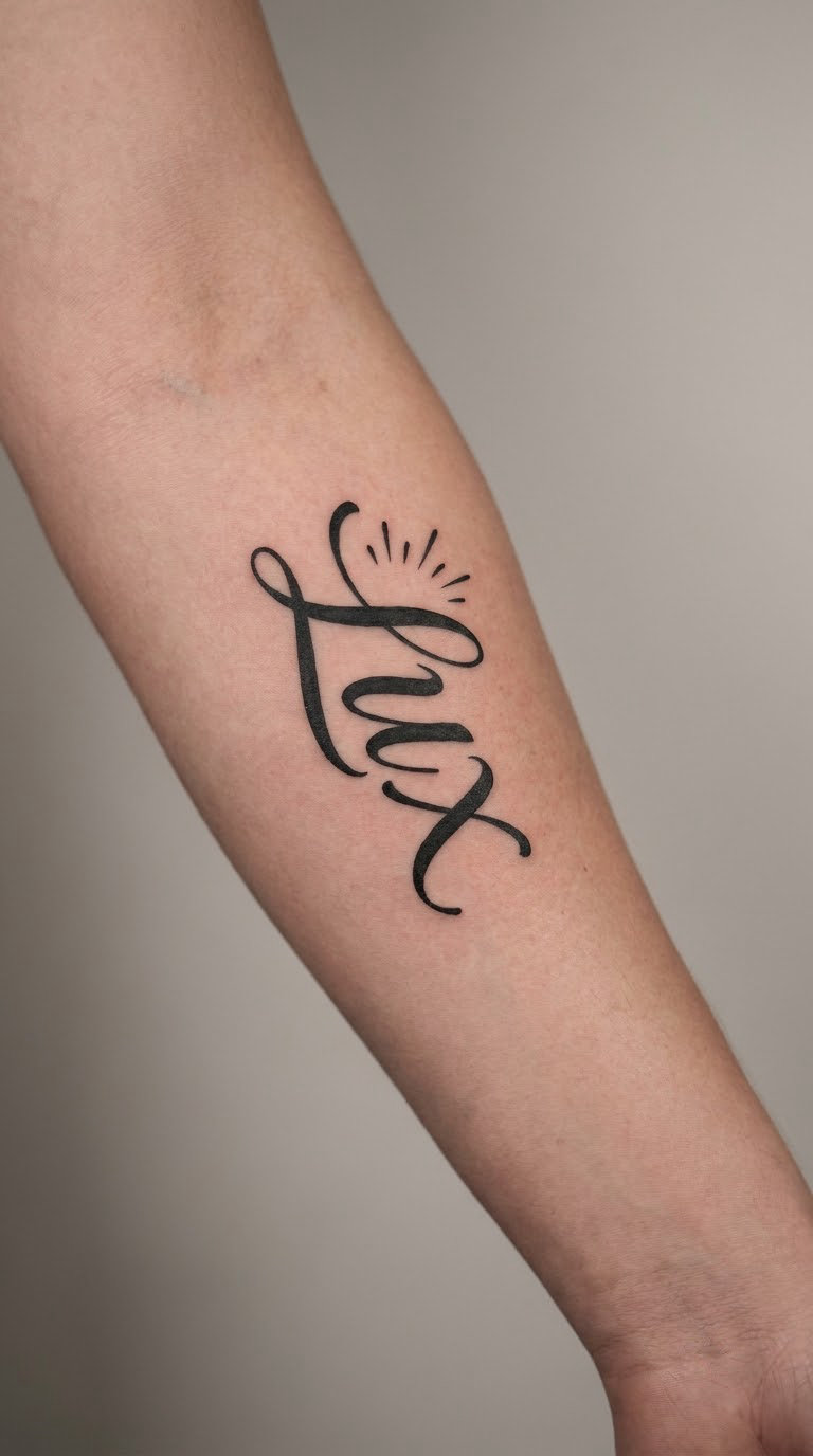 Lumière Blackwork Script Tattoo