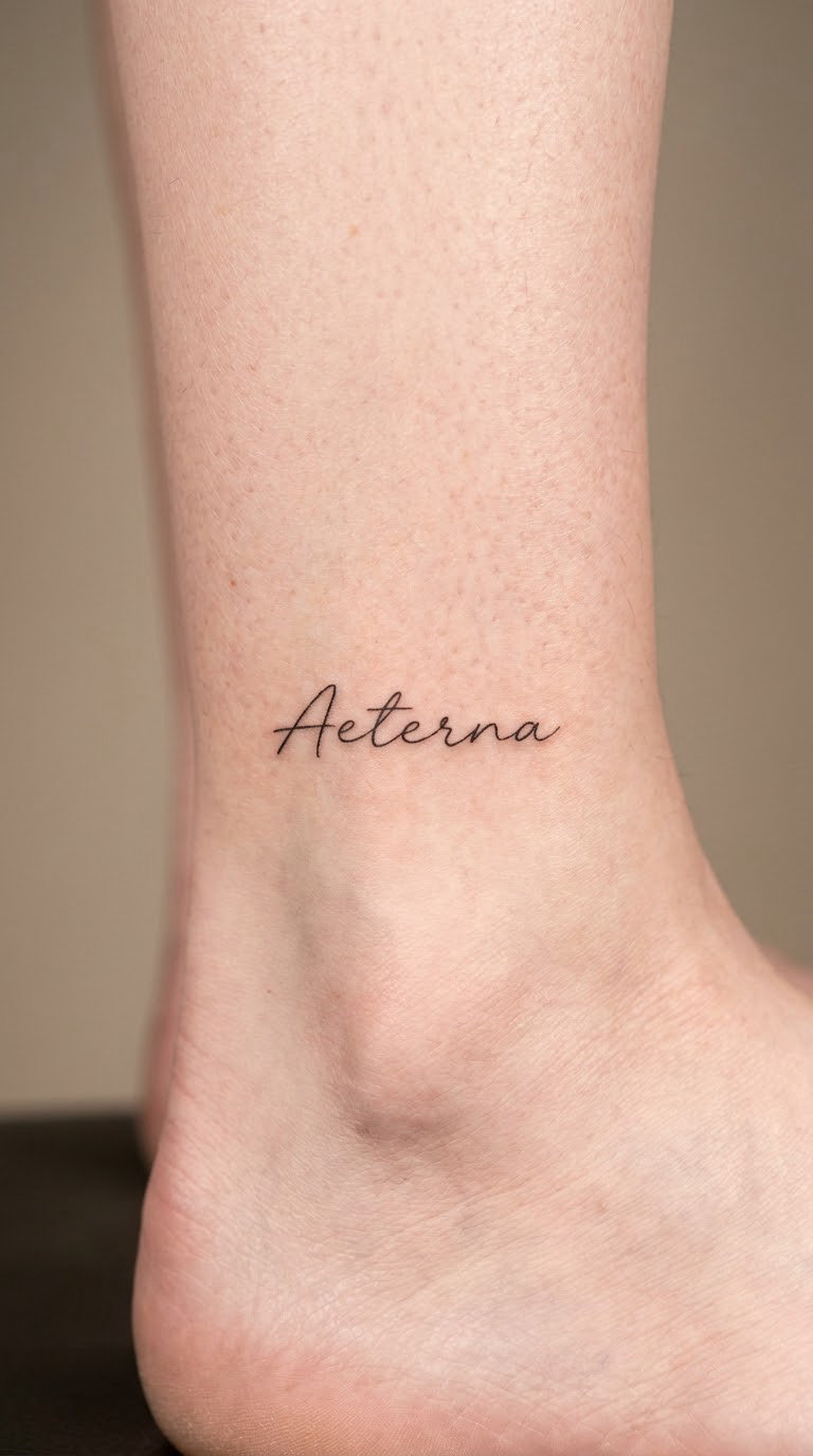 Éternité Fine-Line Ankle Tattoo