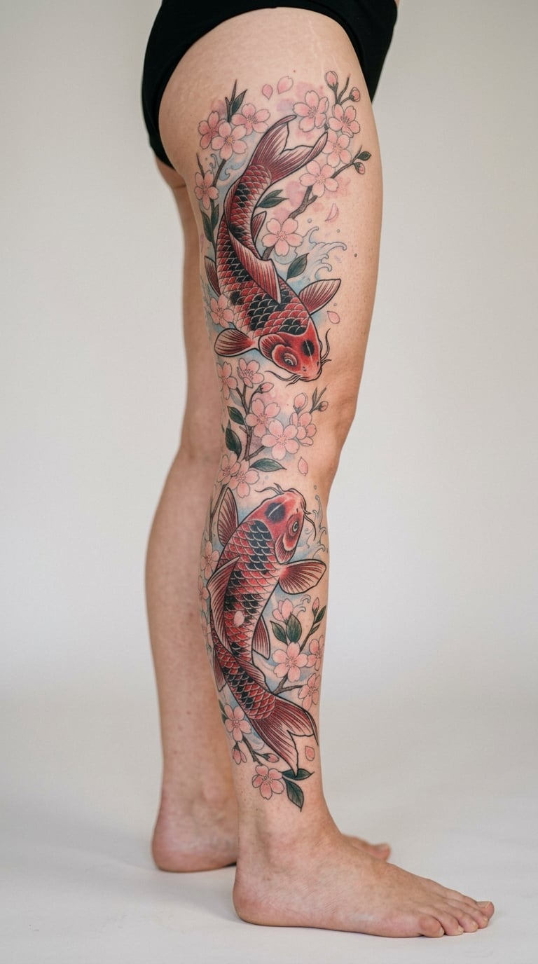 Koi Fish and Watercolour Blossom Flow