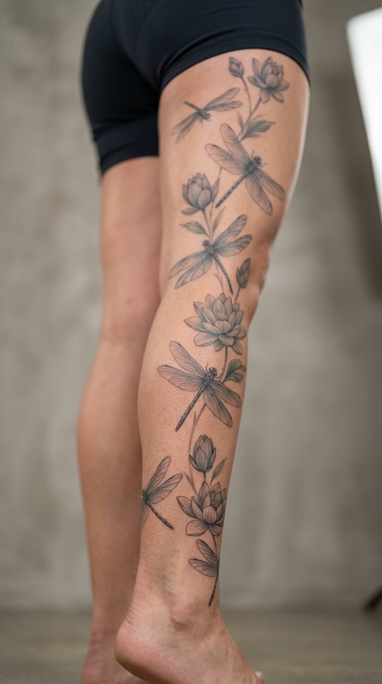 Dragonfly and Lotus Micro-Realism Sleeve