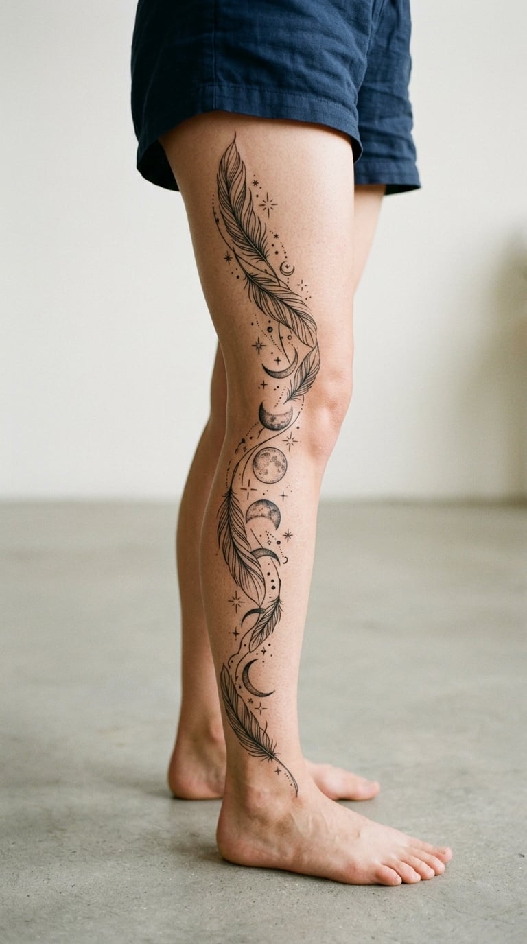 Feathers, Moon Phases and Stars