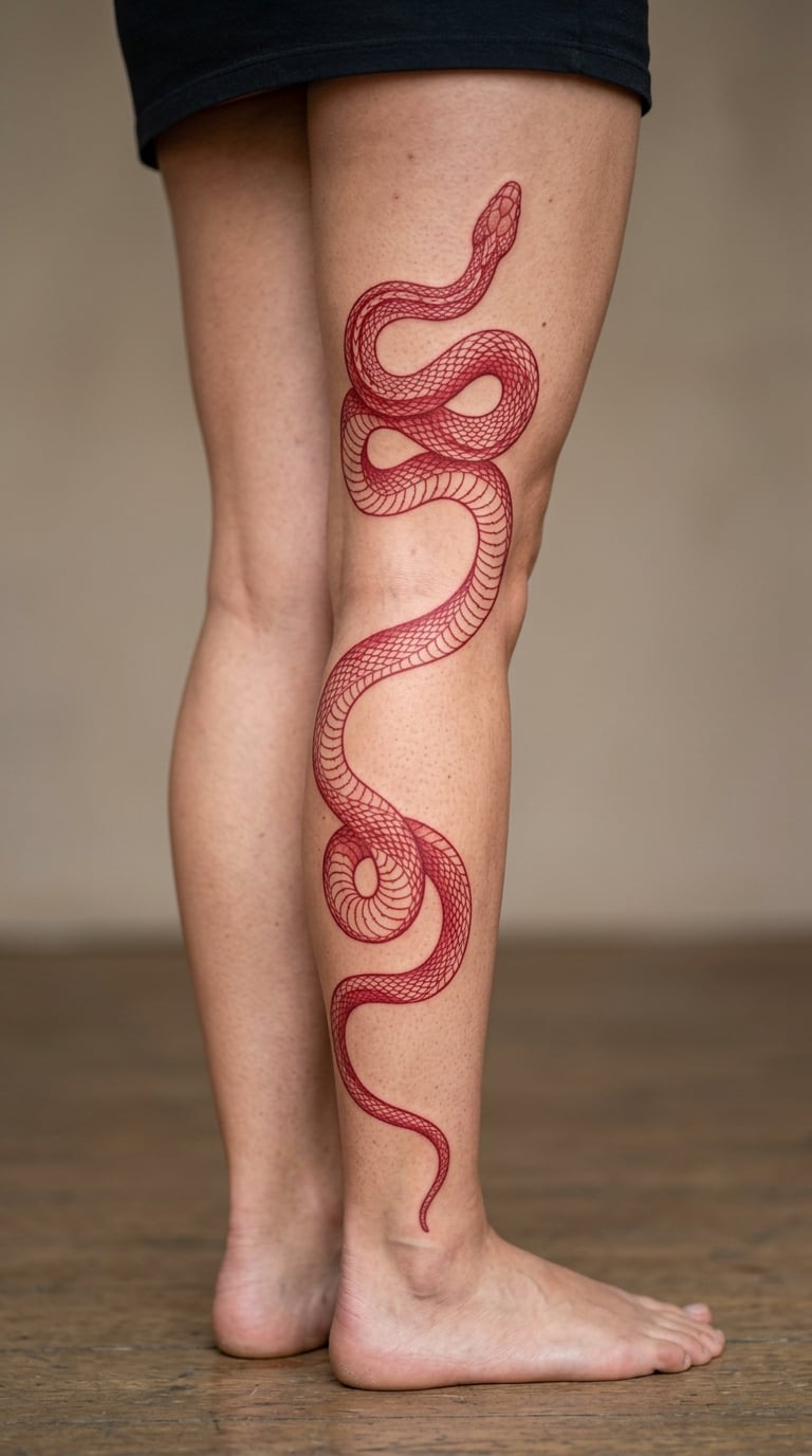 Red Ink Snake Coiling Down the Leg