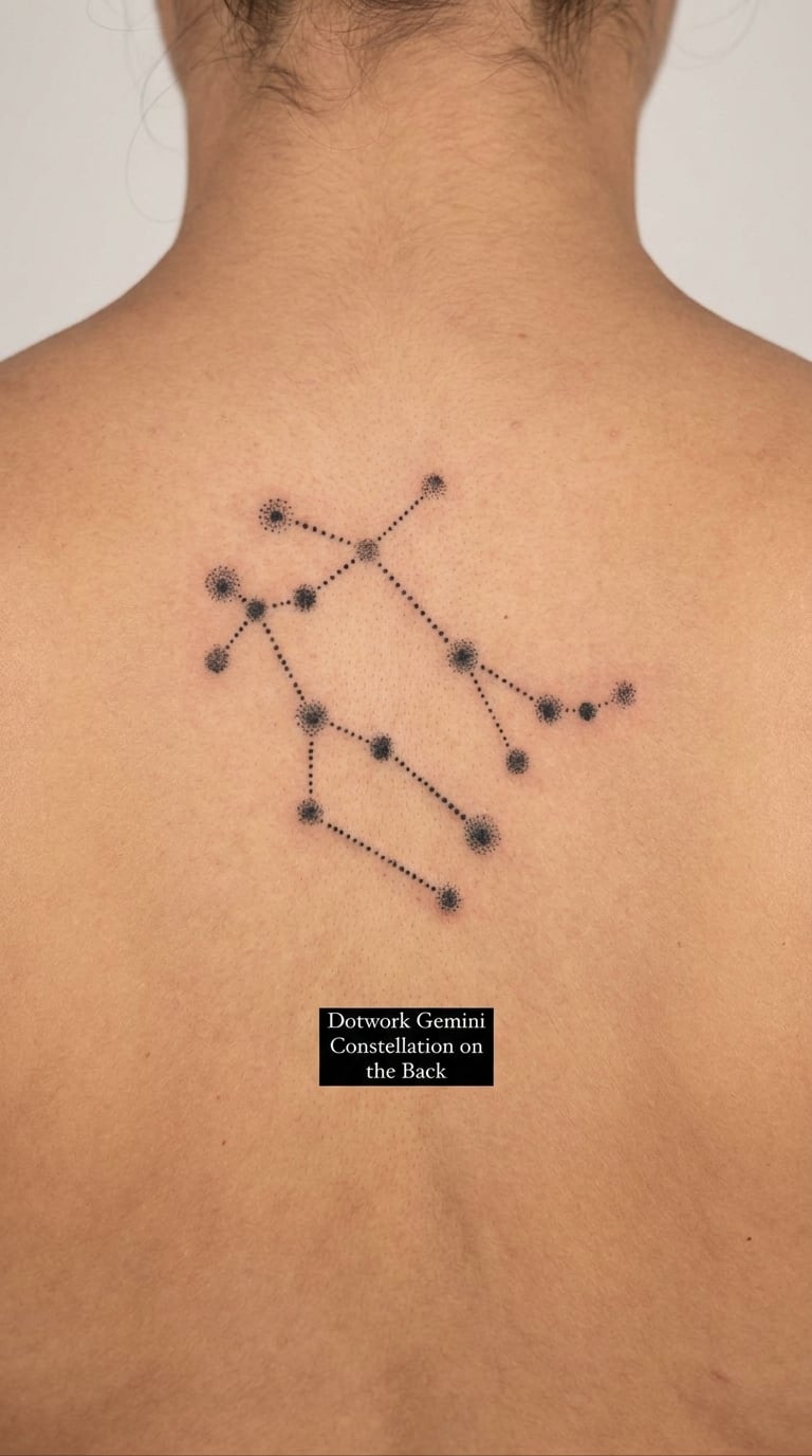 Dotwork Gemini Constellation on the Back