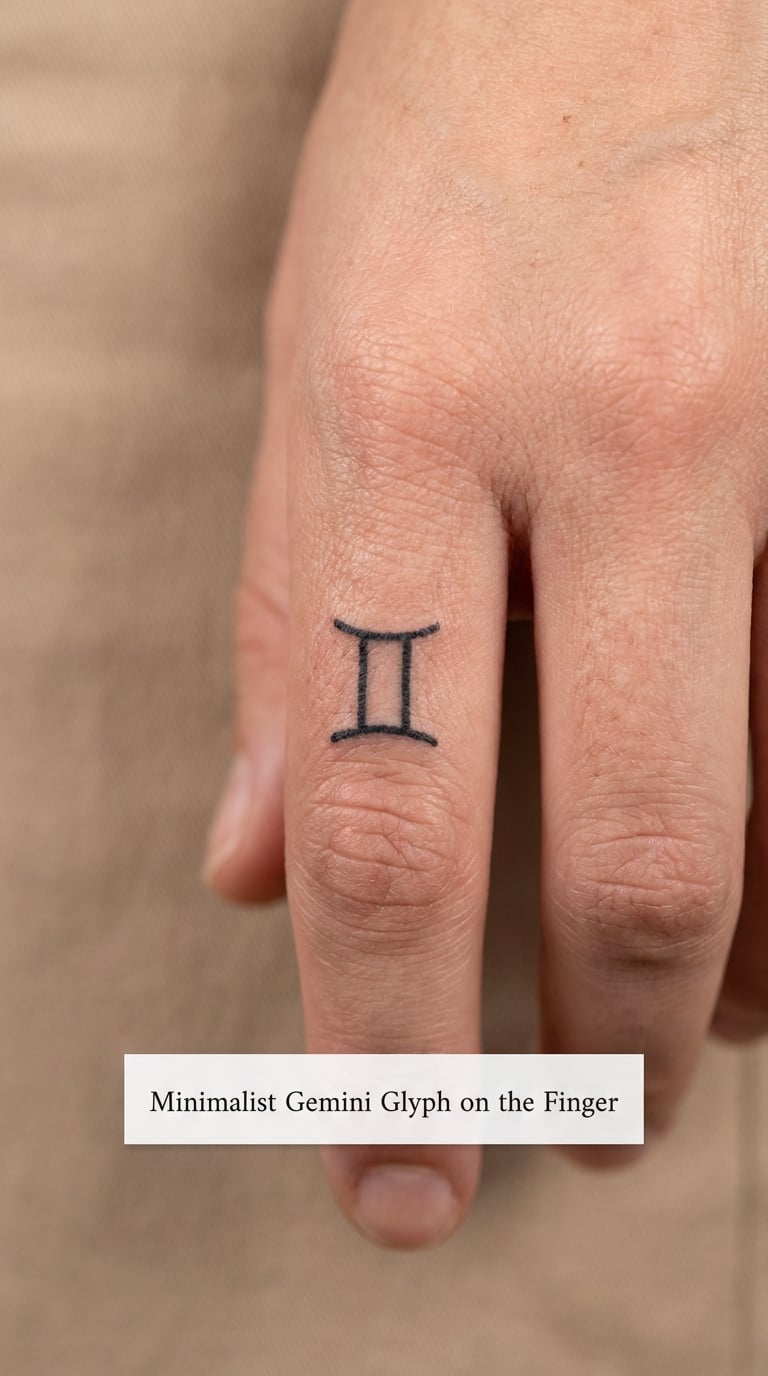 Minimalist Gemini Glyph on the Finger