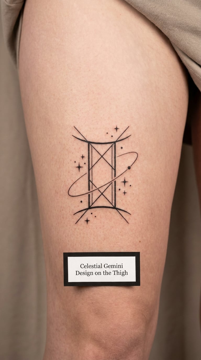 Celestial Gemini Design on the Thigh