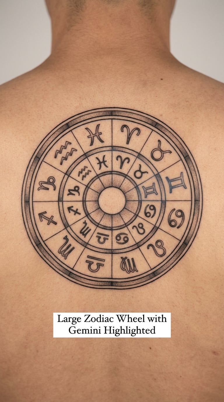 Large Zodiac Wheel with Gemini Highlighted