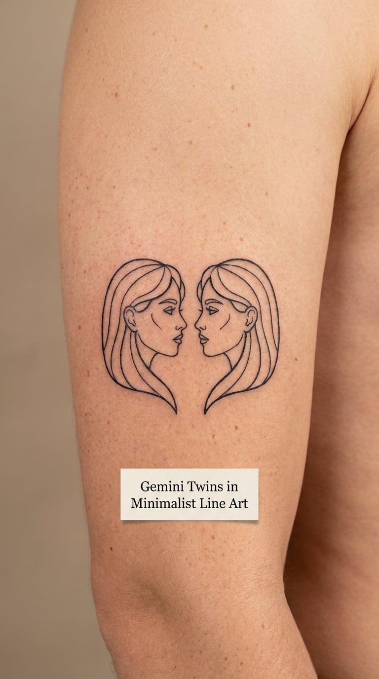 Gemini Twins in Minimalist Line Art