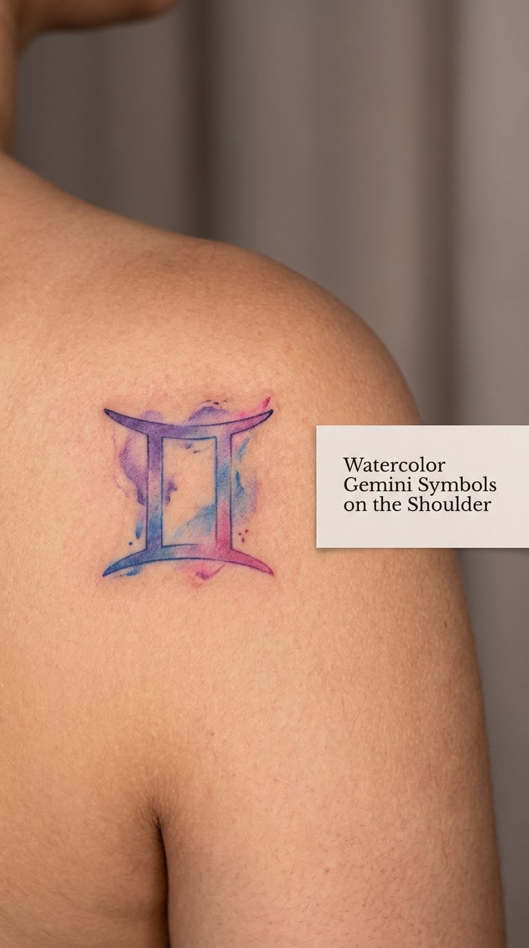 Watercolor Gemini Symbols on the Shoulder
