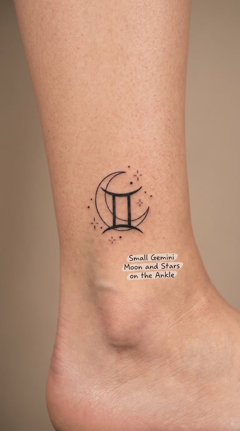 Small Gemini Moon and Stars on the Ankle